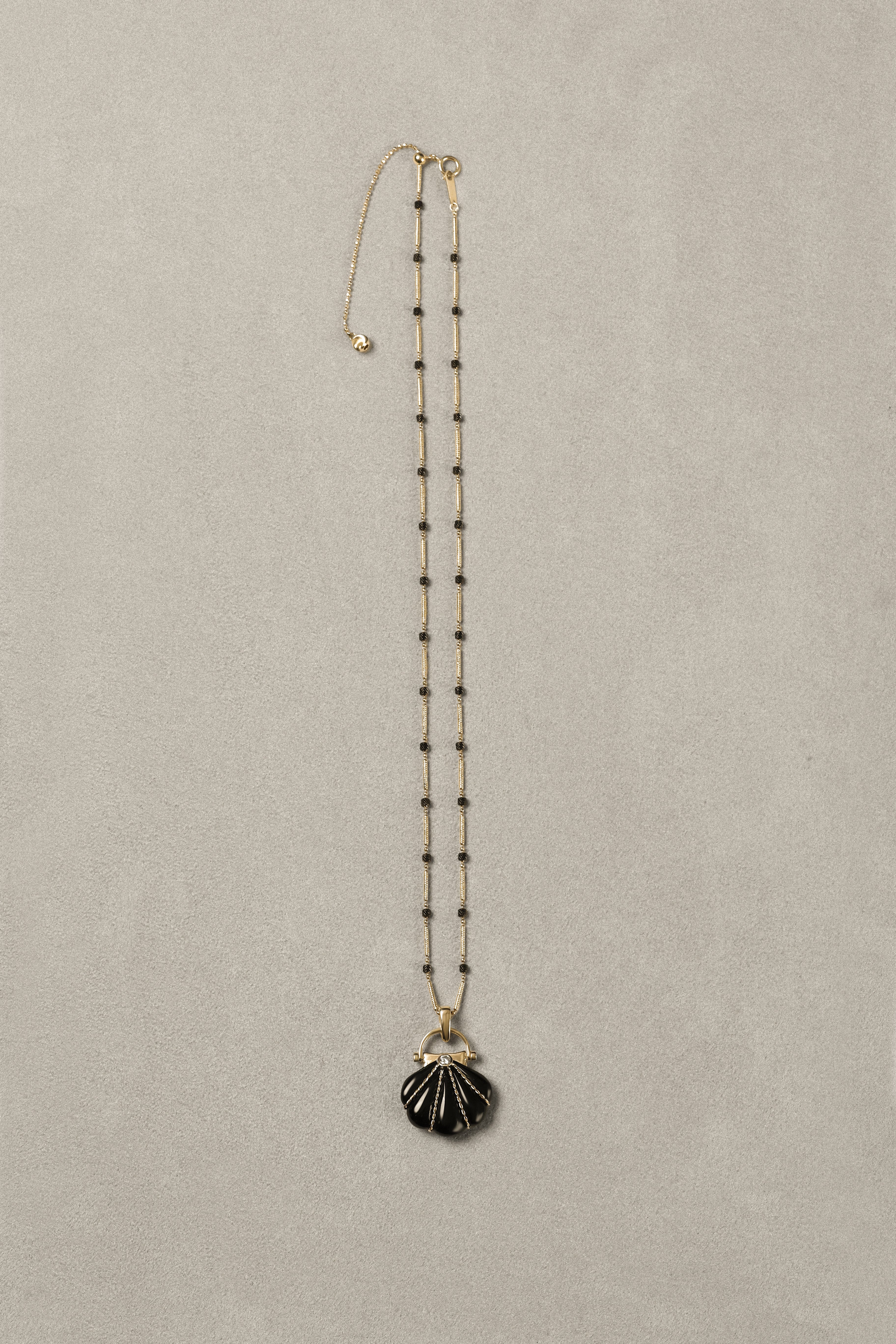 "Siren" Onyx & Diamond Cockle Necklace