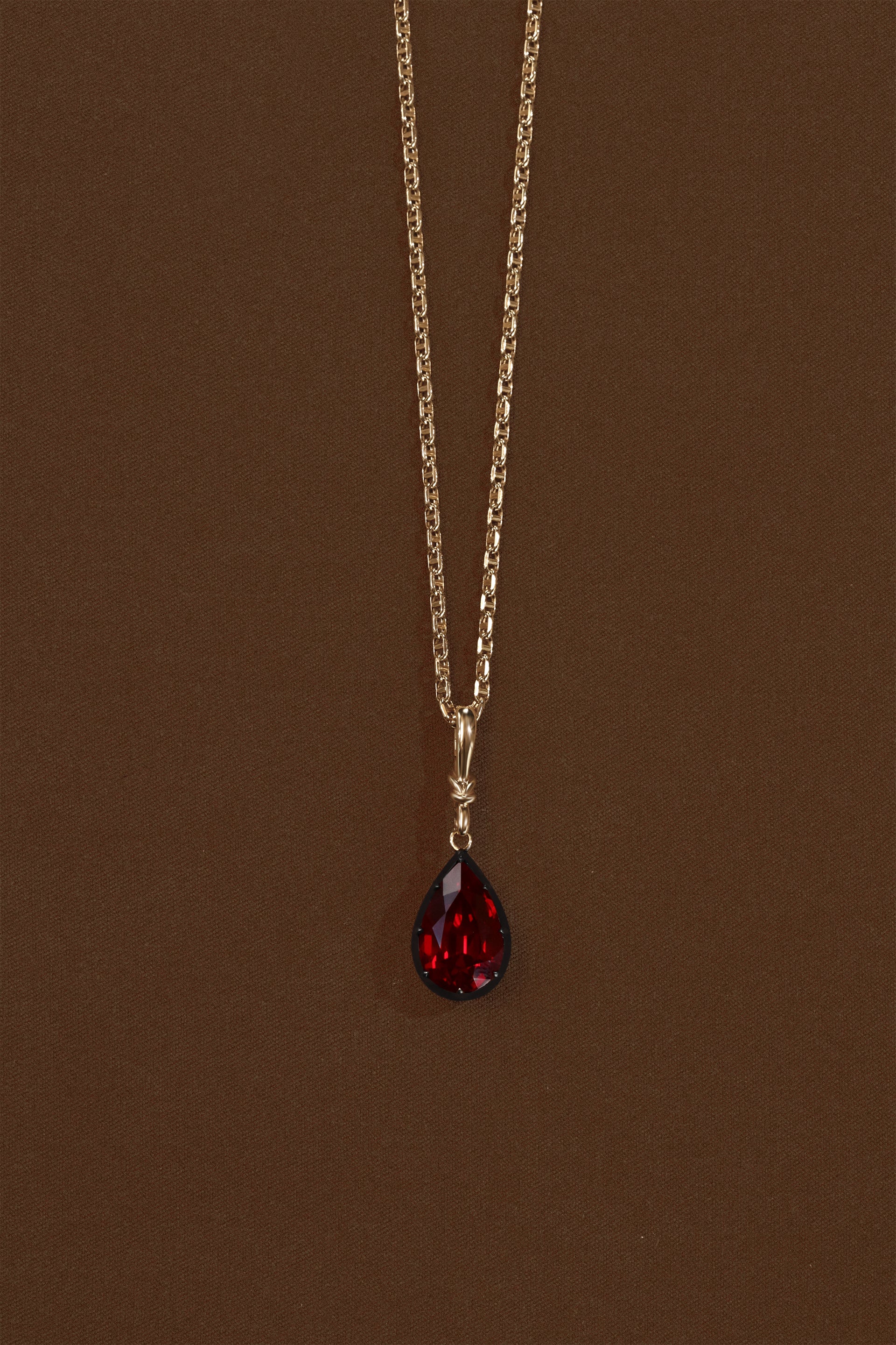 "Silk" Rose-Back Ruby Pear Pendant Necklace