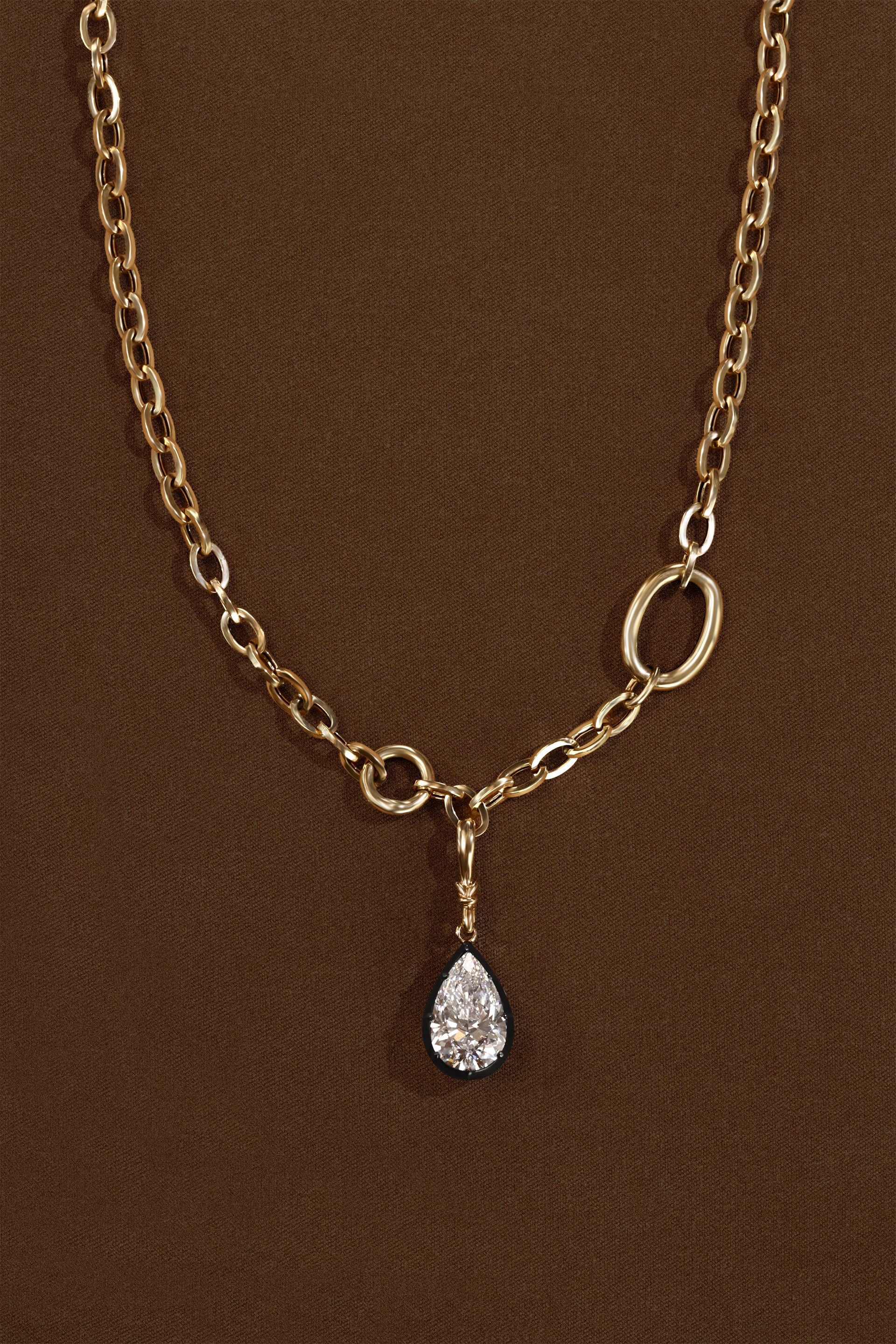 "Silk" Rose-Back Pear Diamond Pendant Necklace