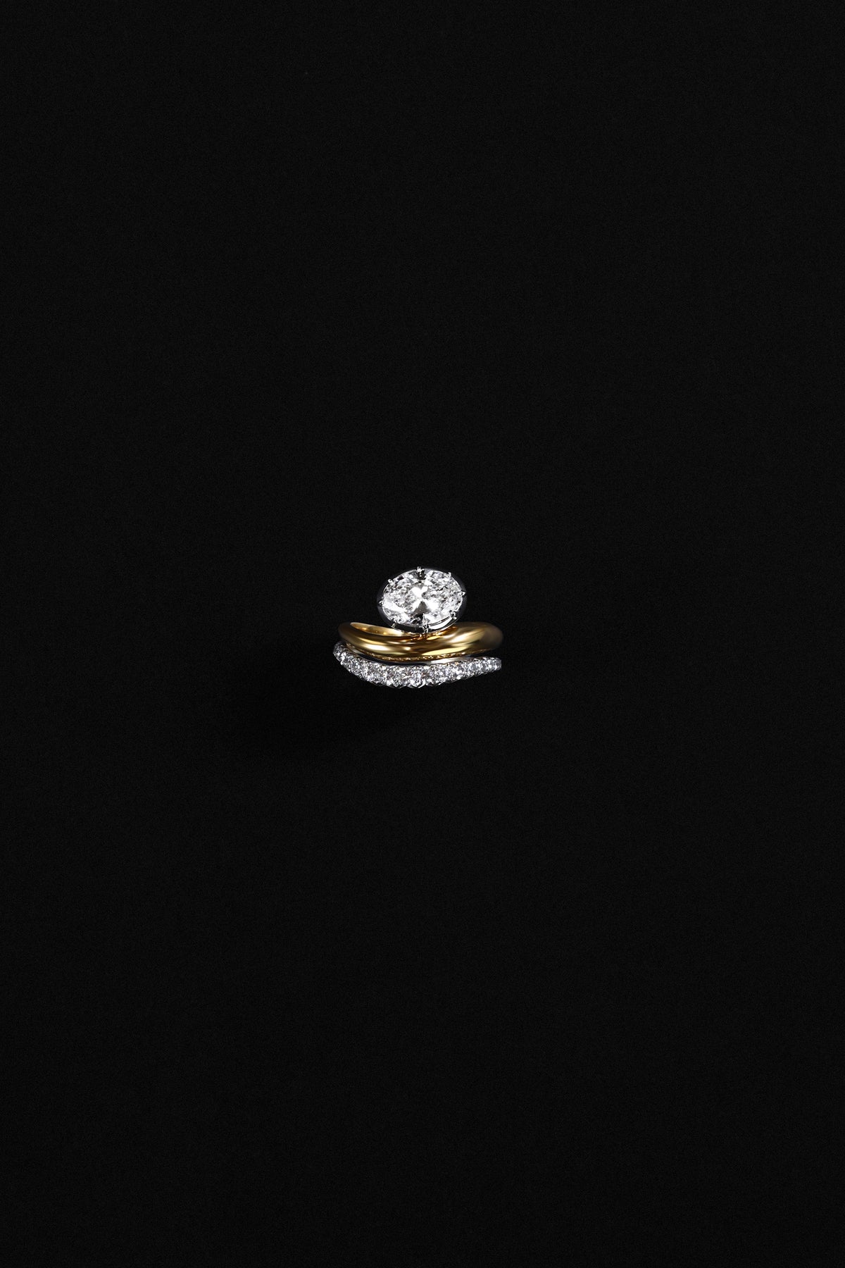 "Siren" Two-Tone Oval Diamond Tidepool Ring stacked Low-Tide Diamond Ring (Duo)