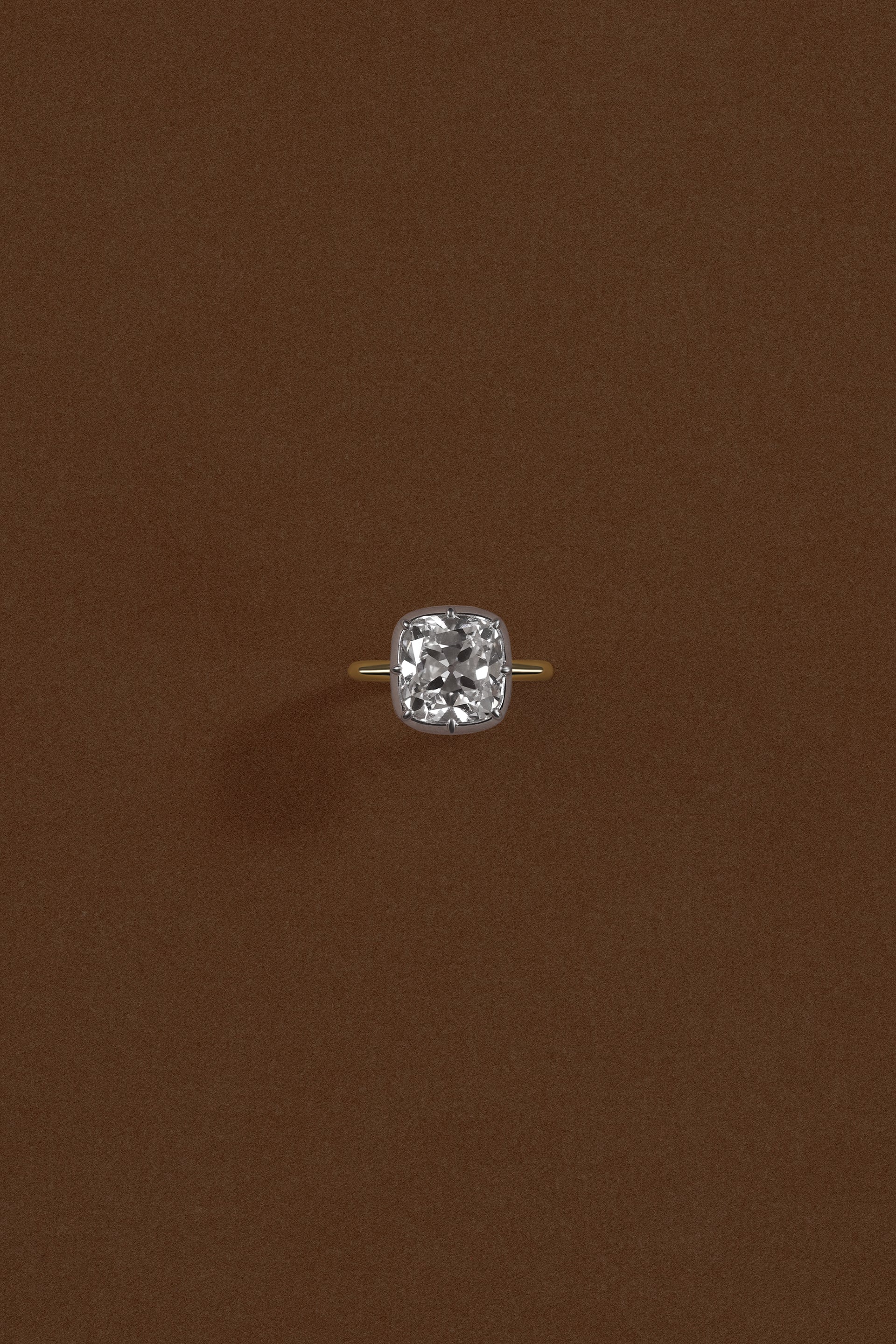 “Regency” Two-Tone Cushion Diamond (5ct) Rose-Back Ring
