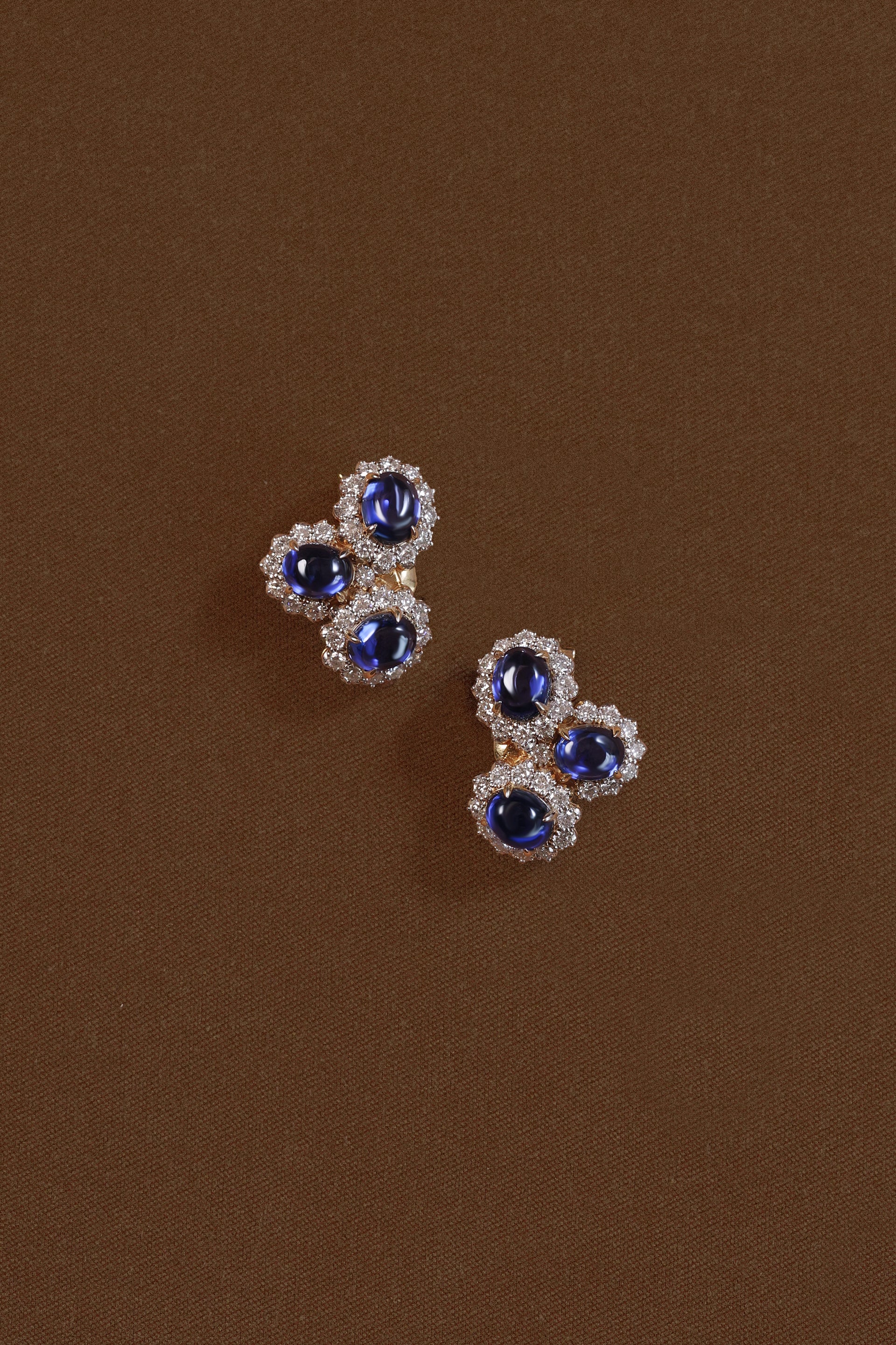 “Regency” Sapphire Cabochon Clip Diamond Earrings