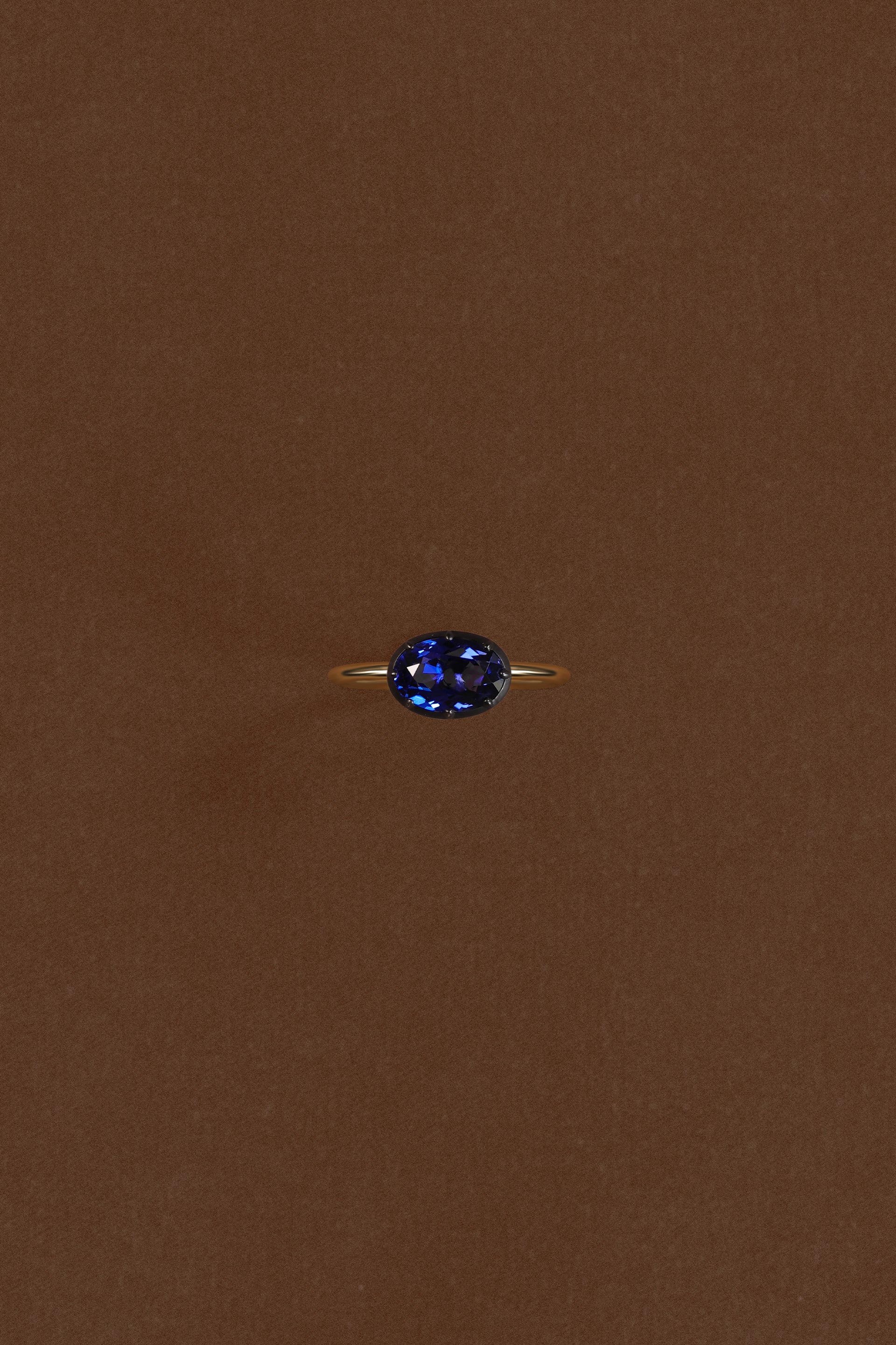 “Regency” Two-Tone Sleeping Oval Sapphire Rose-Back Ring