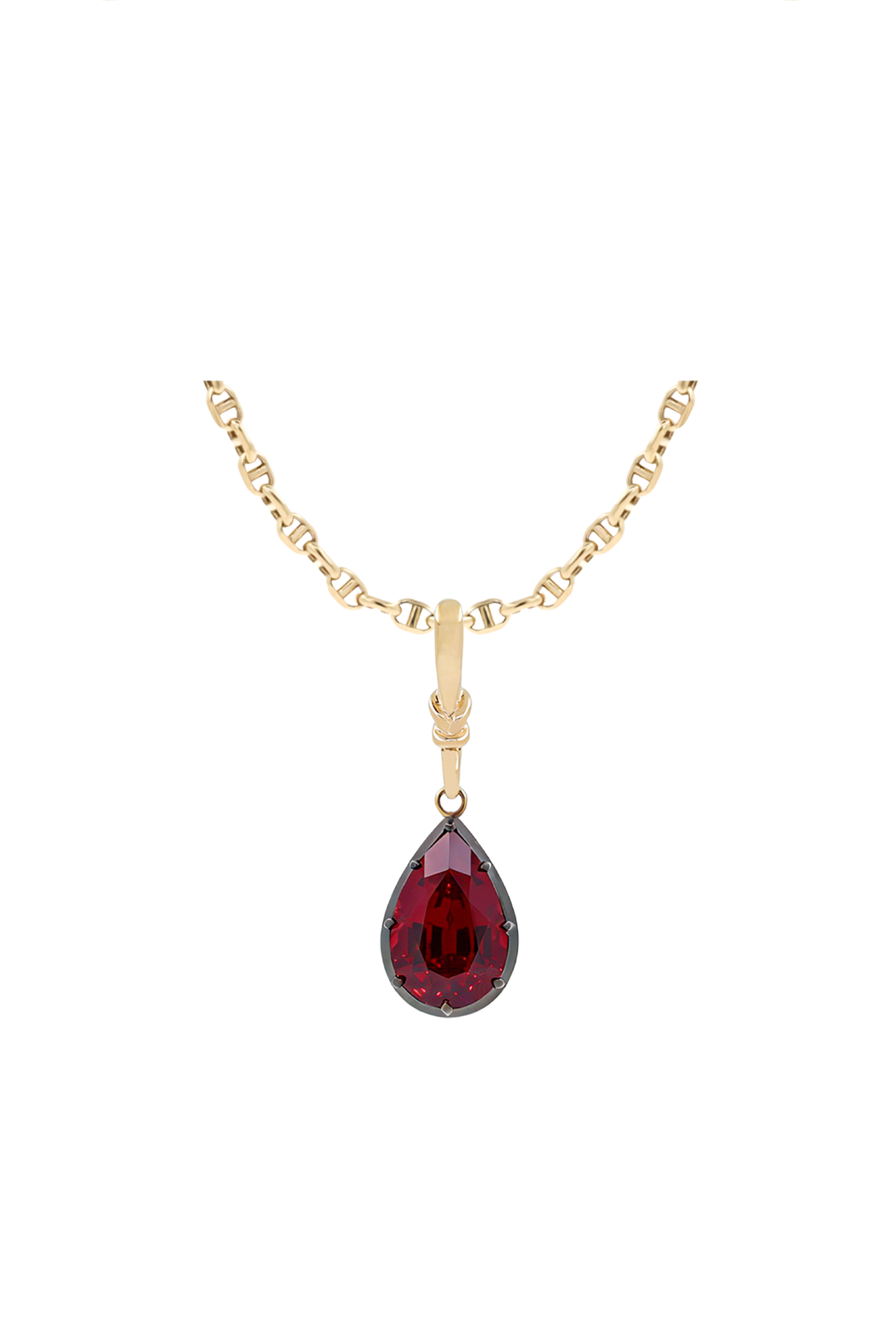 "Silk" Rose-Back Ruby Pear Pendant Necklace