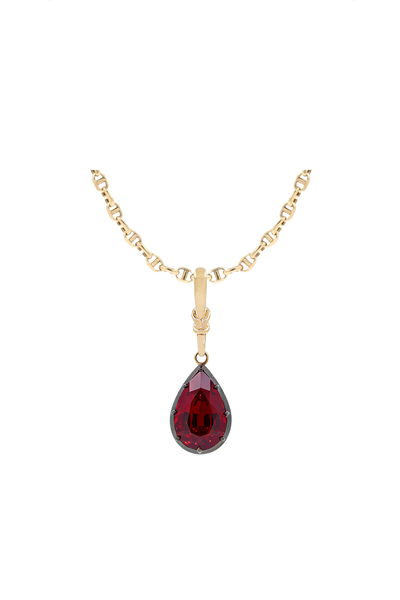 "Silk" Rose-Back Ruby Pear Pendant Necklace