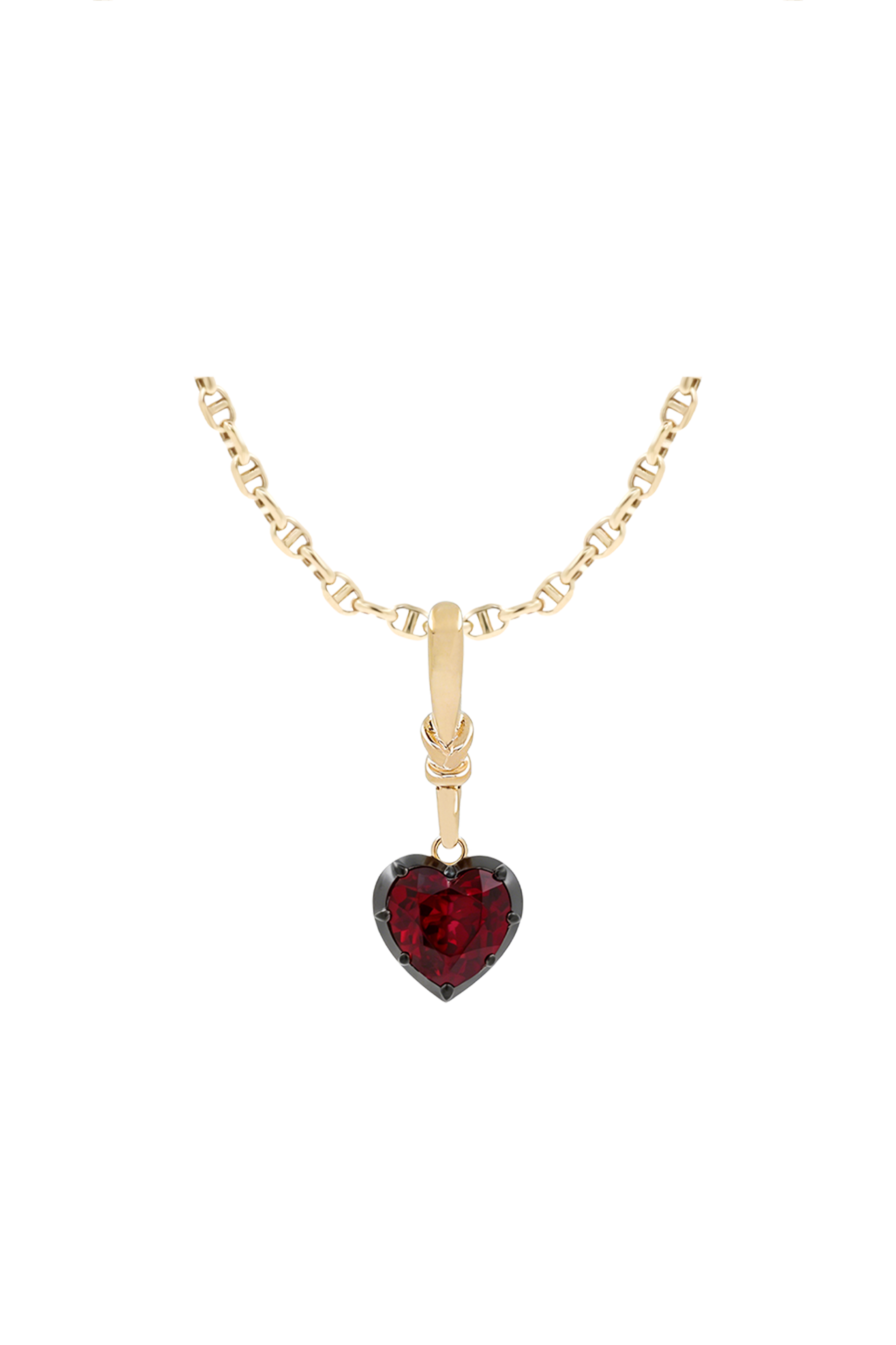 "Silk" Rose-Back Ruby Heart Pendant Necklace