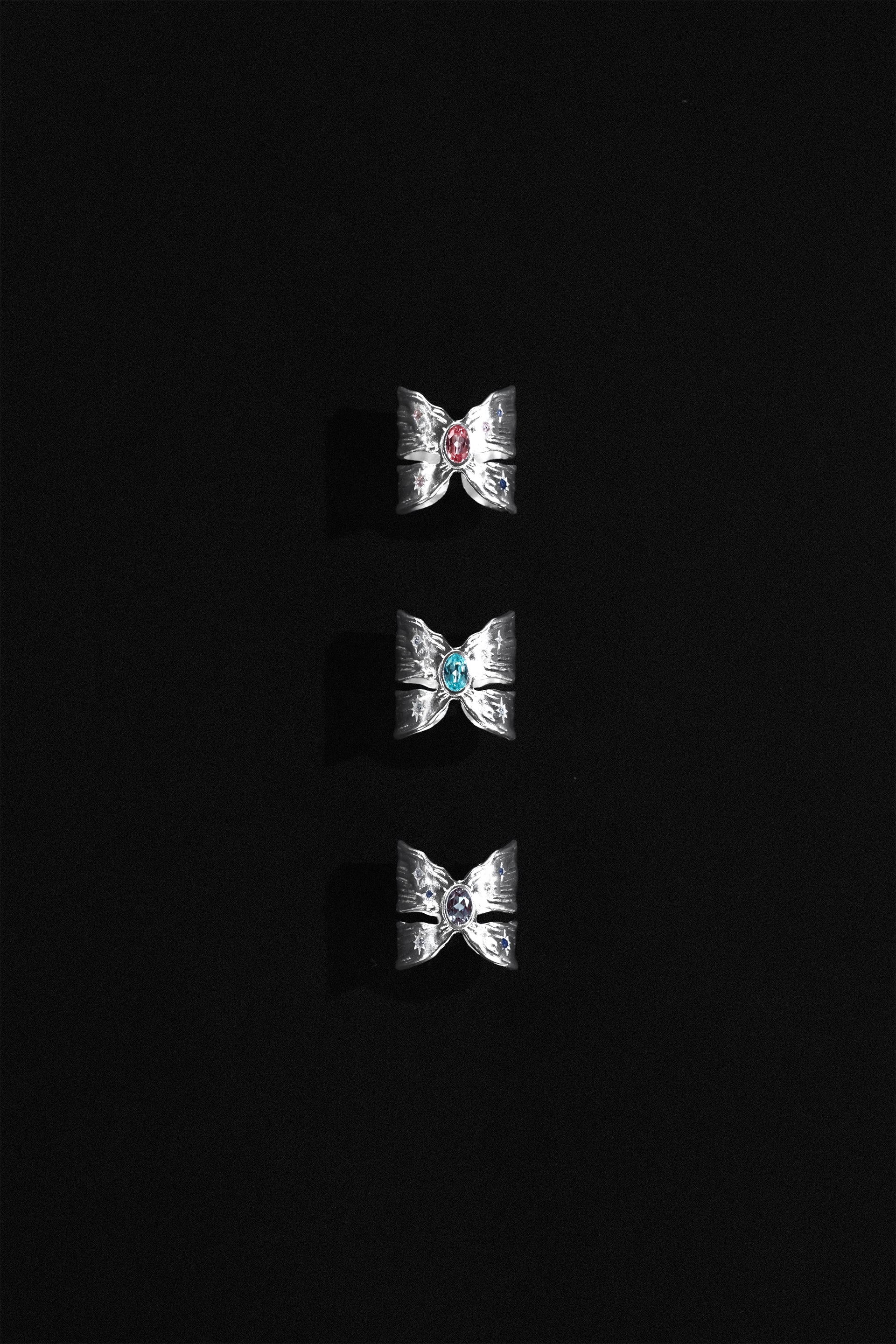 “Wings” Paraiba & Diamond Hammered Silver Ring